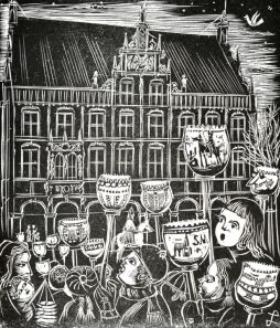  The Bocholt St Martin's procession as a calendar page by artist Manes Schlatt. 